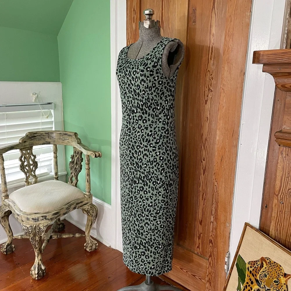 Easel Los Angeles Green Animal Print Midi Dress - Size Large - Picture 2 of 9